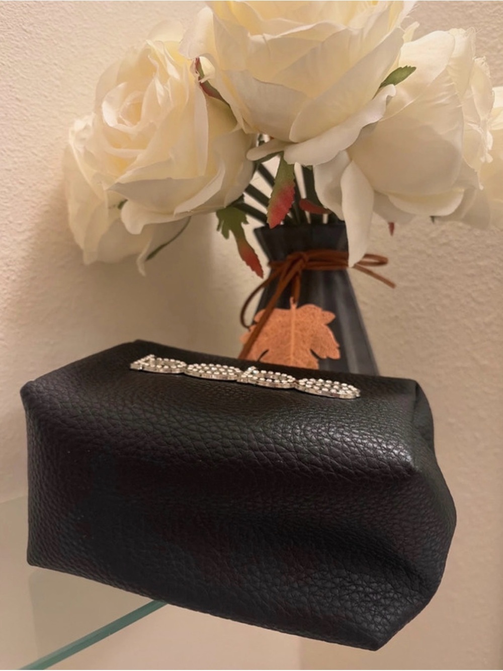 bebe Black Faux Leather Cosmetic Pouch with Crystal Logo - Picture 7 of 7